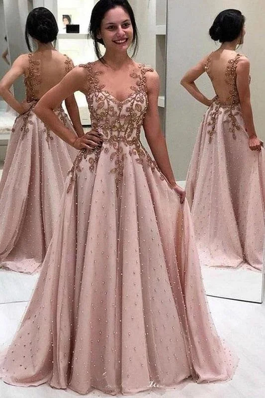 Luxury Beaded Long Prom A-line Popular Appliqued Pretty Evening Dresses Tunics Gym athletic