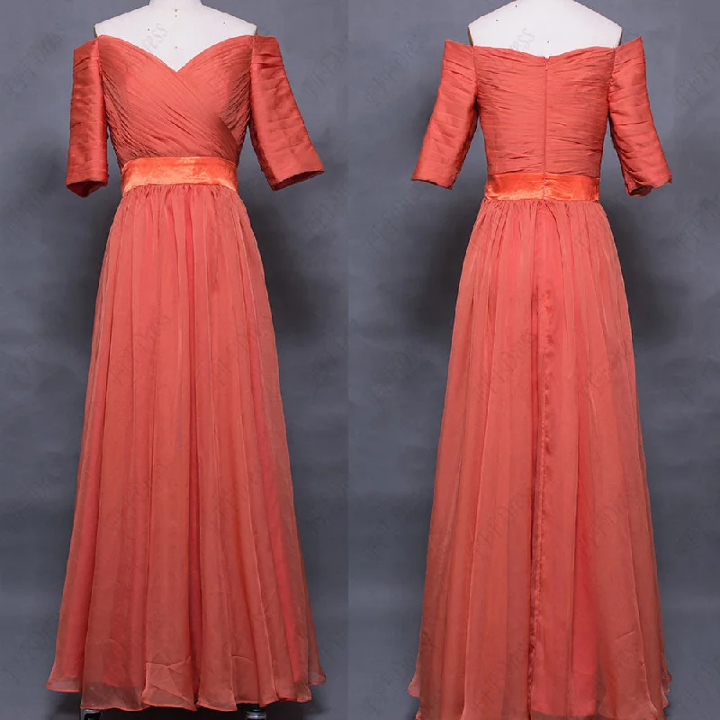 off the shoulder Burnt orange evening dress with sleeves formal dress Tunics Hiking breathable