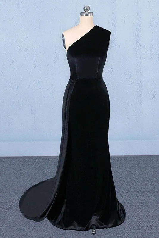 Precious Exquisite One Shoulder Mermaid Long Evening Dress Unique Black Prom Dresses Tunics Running lightweight