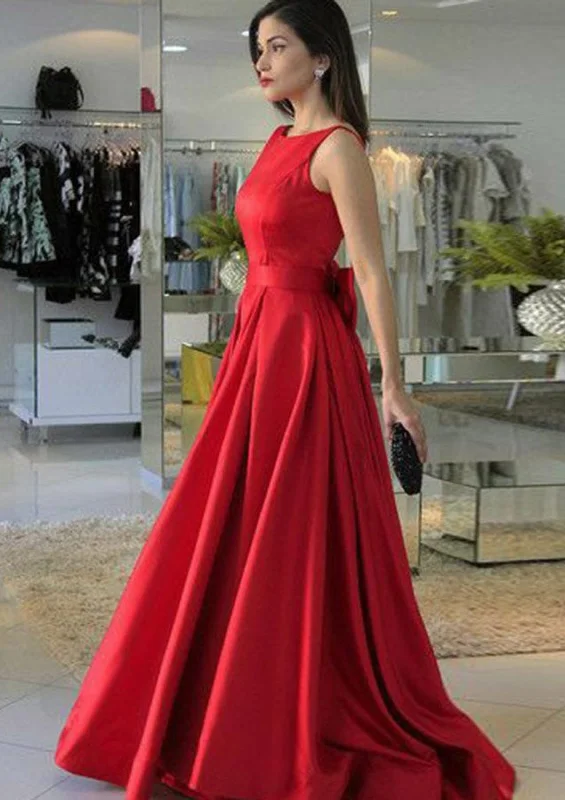 Sleeveless Open V Back Sweep Satin Formal Bridesmaid Evening Dress, Bow Tunics Running lightweight Sleeveless Open V Back Sweep Satin Formal Bridesmaid Evening Dress, Bow Tunics Running lightweight