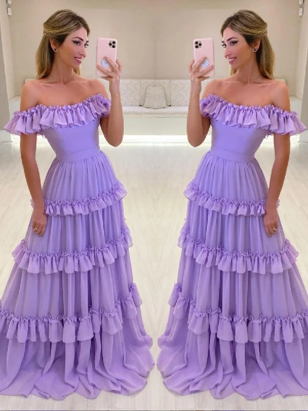 Purple chiffon long prom dress, purple evening dress Tunics Bestseller popular