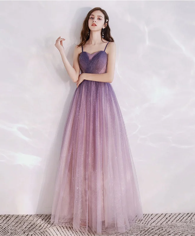 Purple Aline Tulle Long Prom Dress, Tulle Long Purple Evening Dress Tunics Fleece cozy