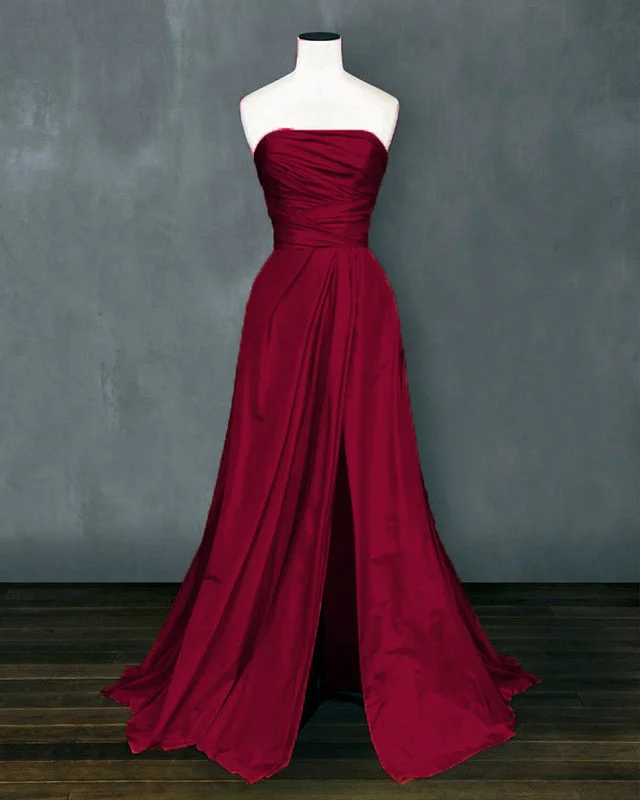 Ruched Top Long Satin Slit Prom Evening Dresses Tunics Cozy comfortable
