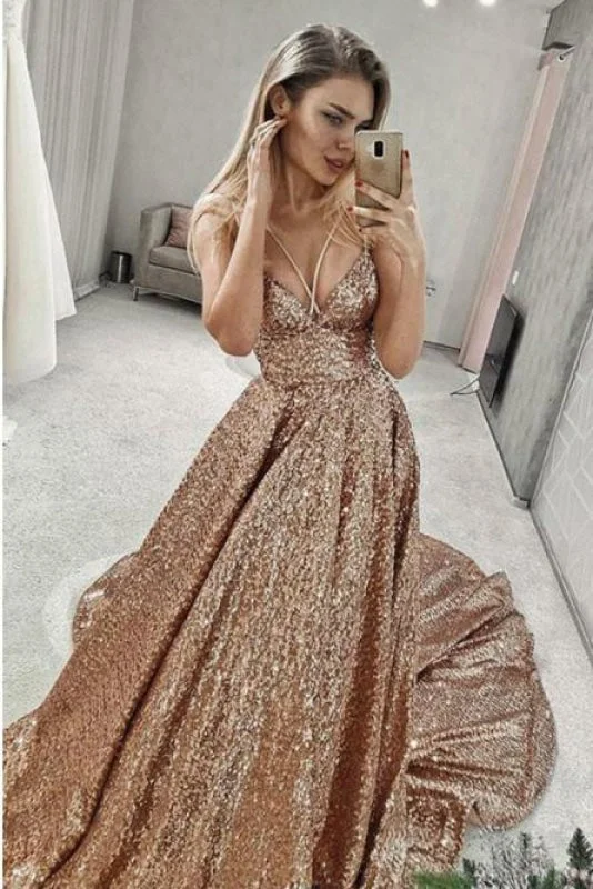 Shiny Puffy Sleeveless Sequined Court Train Prom Dress Sparkly Sequin Evening Dresses Mermaid Tail Wedding