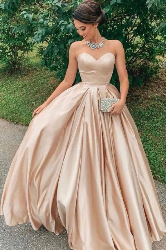 Simple champagne satin long prom dress, evening dress Tunics Timeless classic