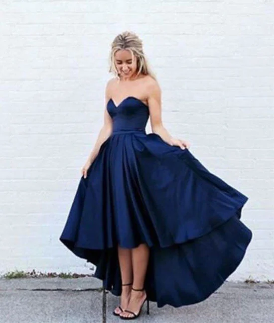 Simple dark blue high-low prom dress, evening dress Tunics Wedding white