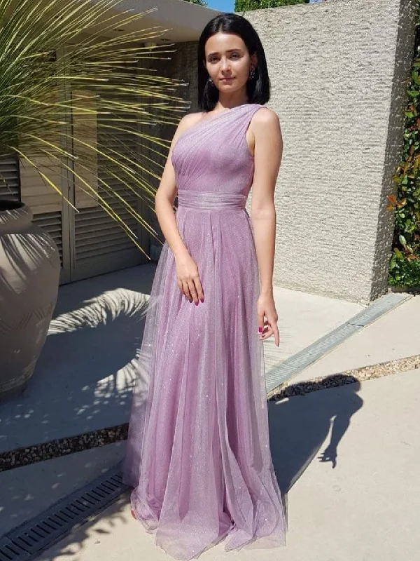 Simple purple tulle one shoulder long prom dress, purple evening dress Tunics Recommended stylist