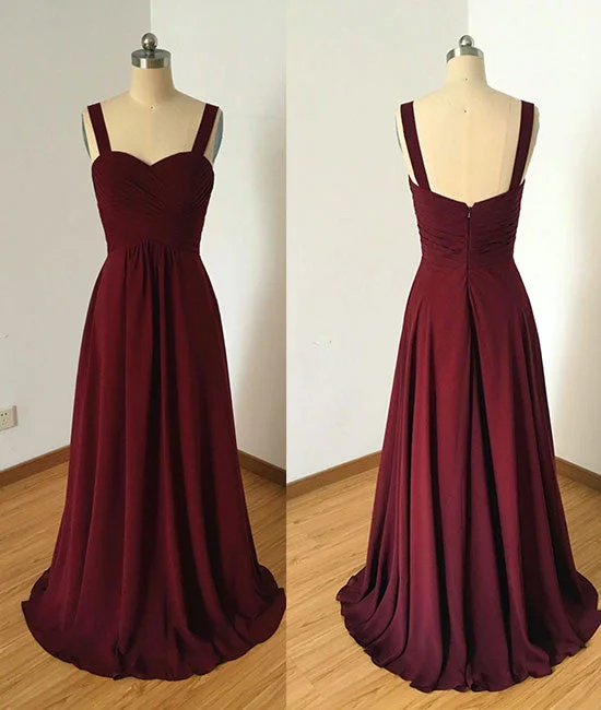 Simple sweetheart burgundy long prom dress, burgundy evening dress Boatneck Modish Everyday