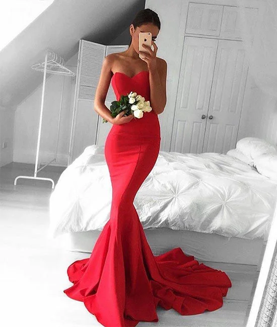 Simple sweetheart neck mermaid satin long prom dress, evening dress Tunics Occasion special