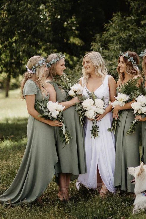 Simple V Neck Green A line Bridesmaid Dresses, Cheap Wedding Party Dresses SRS15599 Lace Sexy Club