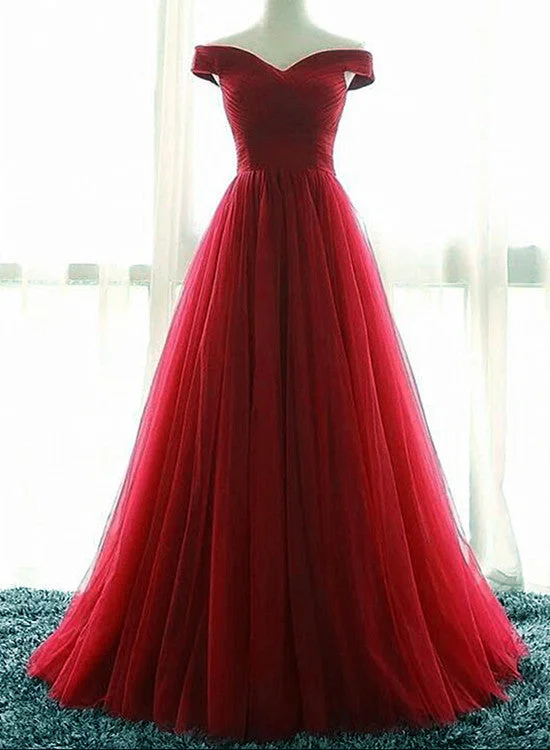 Wine Red Tulle A-line New Prom Dress, Elegant Party Dress Tunics Winter warm