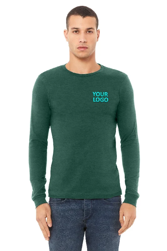 Bella Canvas Unisex Heather Long Sleeve T-Shirt, Forest Solid Print Embellished