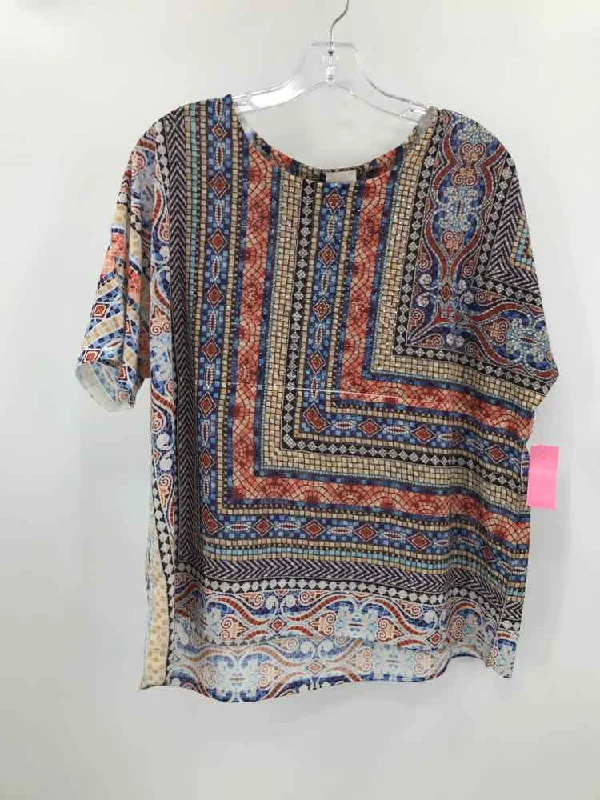 Pre-Owned Chico's Orange Size Small Printed T-shirt Solid Color Striped Floral