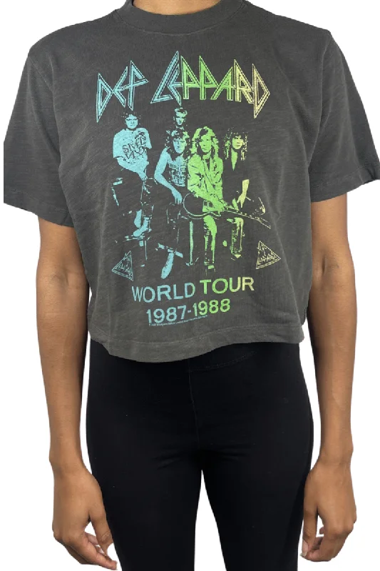 Def Leopard World Tour Tee Shirt by Junk Food Notch Collar Peter Pan Collar Cowl Neck Def Leopard World Tour Tee Shirt by Junk Food Notch Collar Peter Pan Collar Cowl Neck