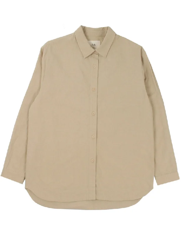 Folk Boyfriend Shirt Tan Crinkle Print Jacquard Patchwork