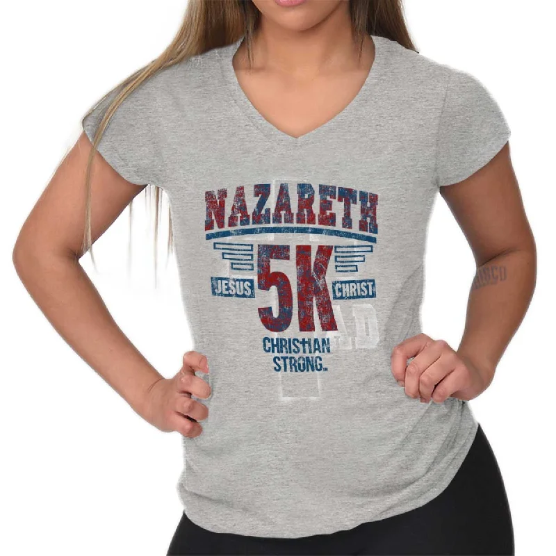 Nazareth 5k Christian Junior Fit V-Neck T-Shirt Satin Fabric Silk Fabric Chiffon Fabric Nazareth 5k Christian Junior Fit V-Neck T-Shirt Satin Fabric Silk Fabric Chiffon Fabric