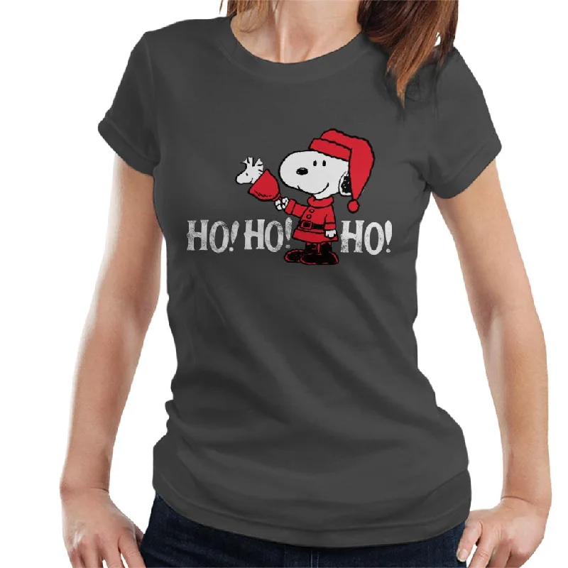 Peanuts Snoopy In A Santa Suit Ho Ho Ho Women's T-Shirt Mesh Blend Leather Blend Suede Blend Peanuts Snoopy In A Santa Suit Ho Ho Ho Women's T-Shirt Mesh Blend Leather Blend Suede Blend