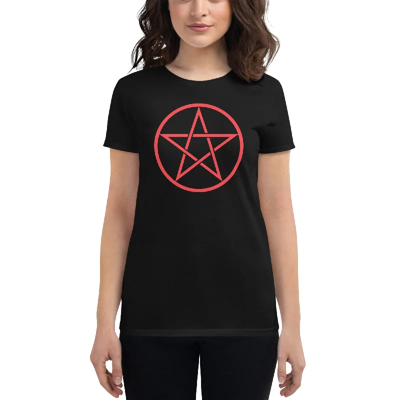 Red Goth Wiccan Woven Pentagram Women's Short Sleeve Babydoll T-shirt Oversized T-Shirt Spandex breathable Red Goth Wiccan Woven Pentagram Women's Short Sleeve Babydoll T-shirt Oversized T-Shirt Spandex breathable
