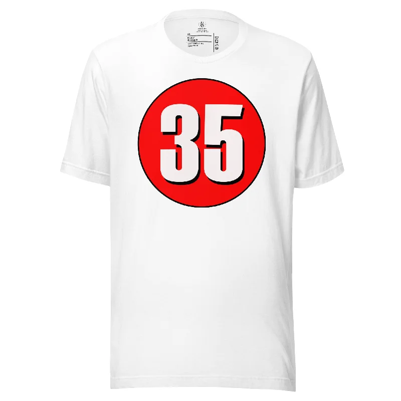 Unisex t-shirt: White on Red 35 Beaded Sequined Faux Fur