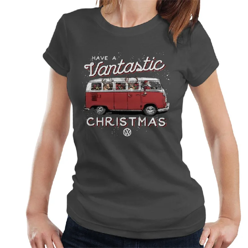 Volkswagen Have A Vantastic Christmas Camper Women's T-Shirt Welt Pockets Slit Pockets Flap Pockets Volkswagen Have A Vantastic Christmas Camper Women's T-Shirt Welt Pockets Slit Pockets Flap Pockets