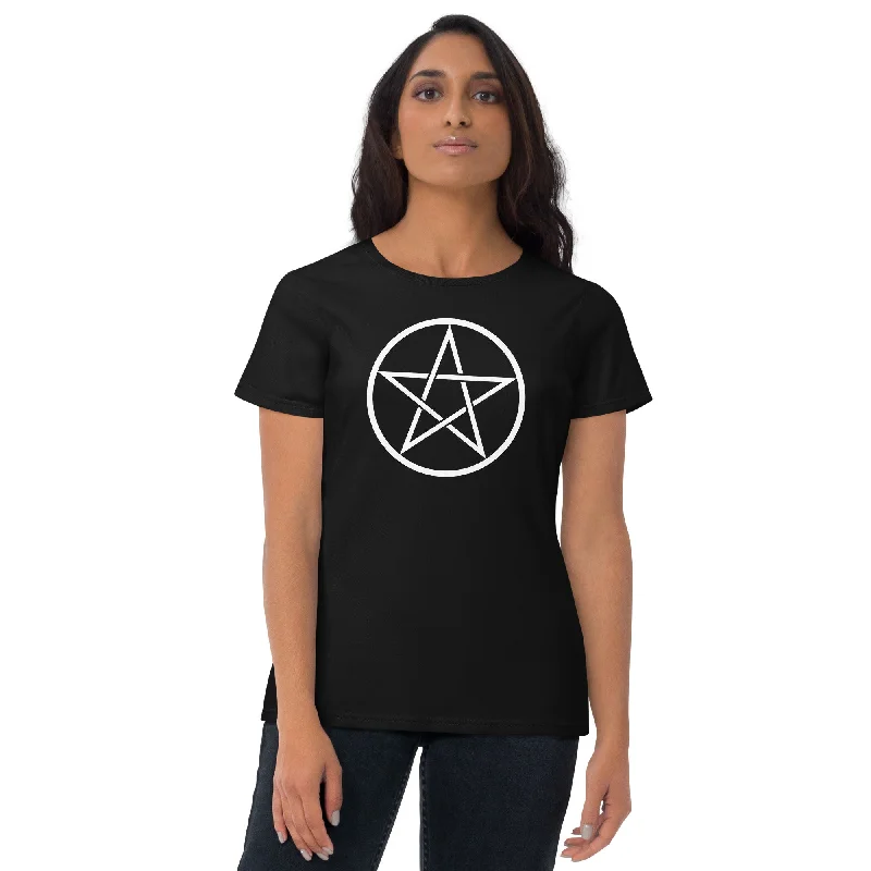White Goth Wiccan Woven Pentagram Women's Short Sleeve Babydoll T-shirt Satin Fabric Silk Fabric Chiffon Fabric White Goth Wiccan Woven Pentagram Women's Short Sleeve Babydoll T-shirt Satin Fabric Silk Fabric Chiffon Fabric