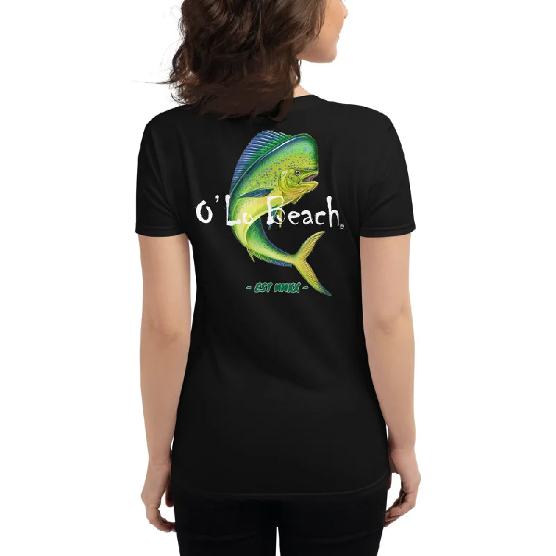 Women's short sleeve t-shirt Mahi Mahi (Action) Denim Fabric Leather Fabric Suede Fabric Women's short sleeve t-shirt Mahi Mahi (Action) Denim Fabric Leather Fabric Suede Fabric