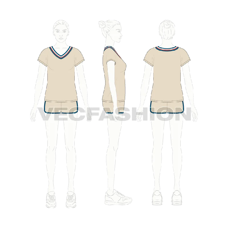 Women's T shirt and Shorts Set Cashmere Blend Cotton Blend Poly Blend