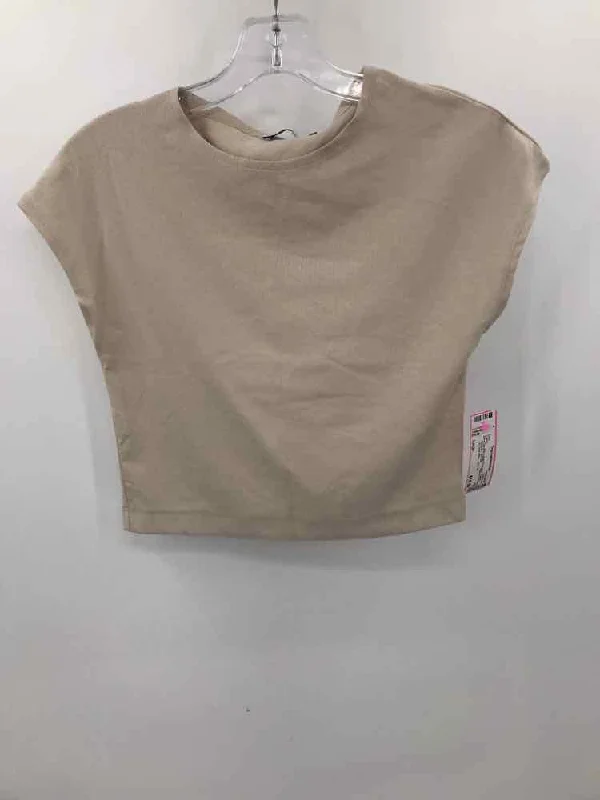 Pre-Owned Zara Tan Size Large Cropped T-shirt Rayon Fabric Velvet Fabric Corduroy Fabric Pre-Owned Zara Tan Size Large Cropped T-shirt Rayon Fabric Velvet Fabric Corduroy Fabric