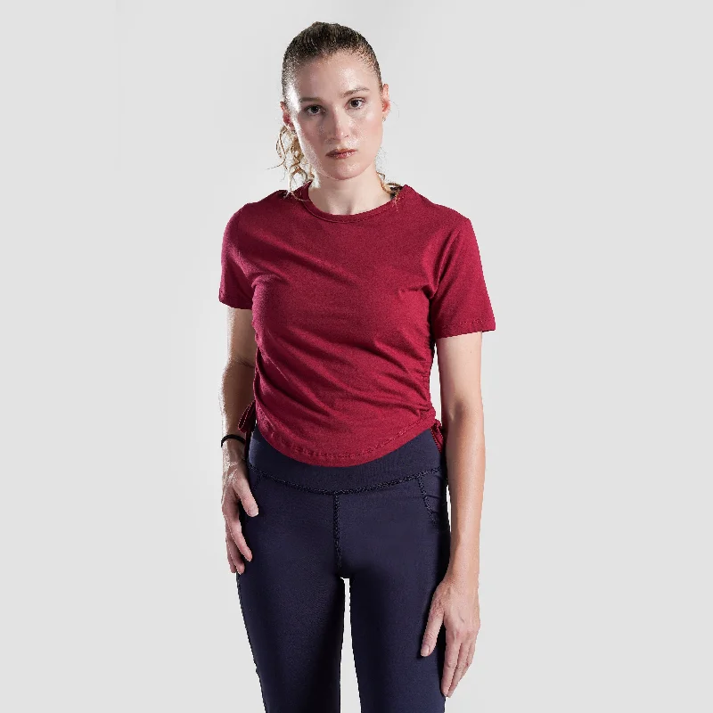 Active Shape Crop Tee (Maroon) Notch Collar Peter Pan Collar Cowl Neck