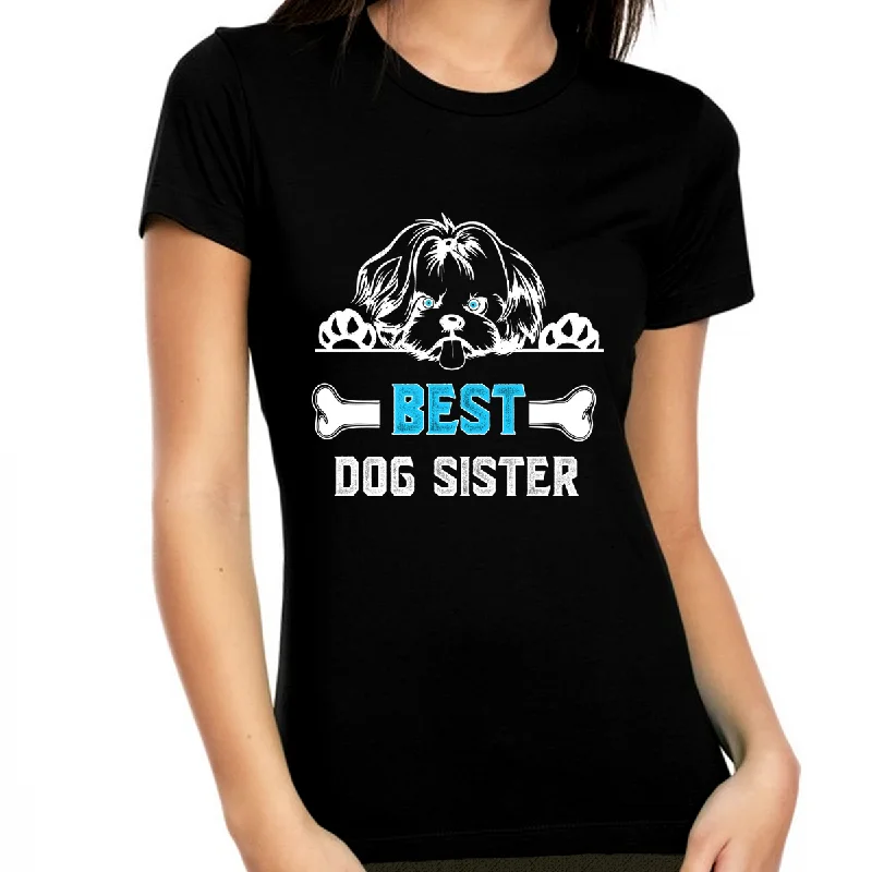 Best Dog Sister Shirt for Women and Teens - Dog Sister Gift Shirt Asymmetrical Pockets Print