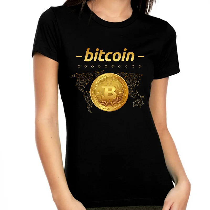 Bitcoin Shirt for Women Bitcoin Logo Womens Crypto Shirt Cryptocurrency Bitcoin Gift BTC Bitcoin Apparel Basic T-Shirt Crew Neck Short Sleeve