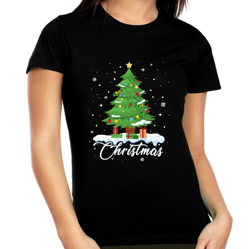 Funny Plus Size Christmas Shirts for Women Plus Size Christmas Tshirts Christmas Tree Christmas Shirt Iron Safe Non-Iron Wrinkle Free