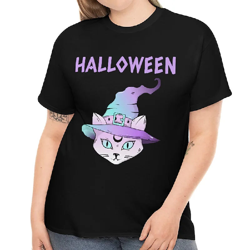 Halloween Cat Cute Halloween Shirts for Women Plus Size 1X 2X 3X 4X 5X Cat Plus Size Halloween Costumes for Women Striped Floral Plaid