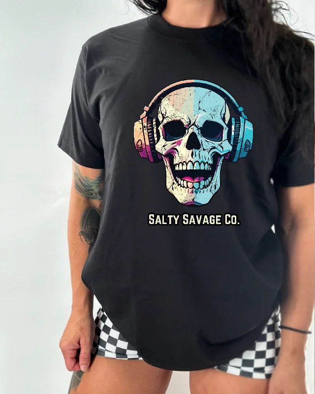 Salty Savage Ladies “Dead Beats” Oversized Boyfriend Tee Front Pockets Side Pockets Patch Pockets