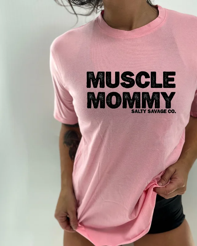 Salty Savage Ladies “Muscle Mommy” Oversized Boyfriend Tee Collared Crew Neck Turtle Neck