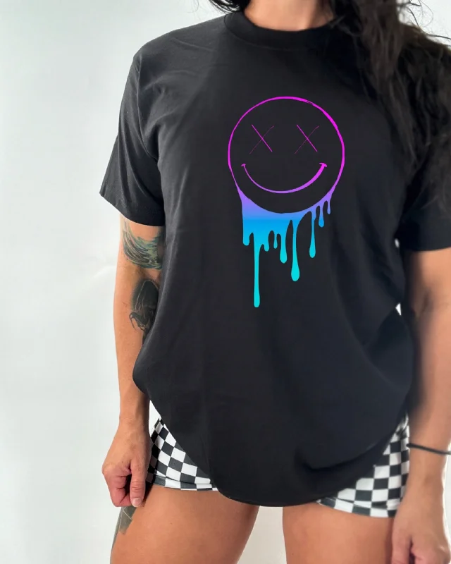 Salty Savage Ladies “OG Smile Gradient Drip” Oversized Boyfriend Tee Polka Dot Checkered Tartan