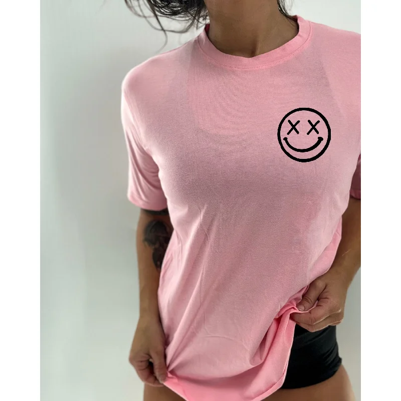 Salty Savage Ladies “OG Smile” Oversized Boyfriend Tee | Basic | Candy Pink/Black Fleece Nylon Spandex