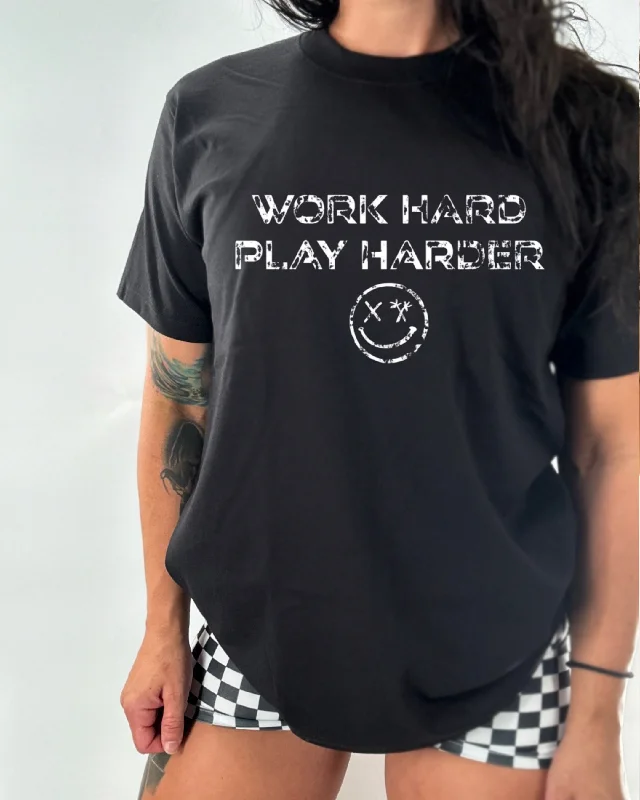 Salty Savage Ladies “WORK HARD PLAY HARDER” Oversized Boyfriend Tee Casual Formal Business