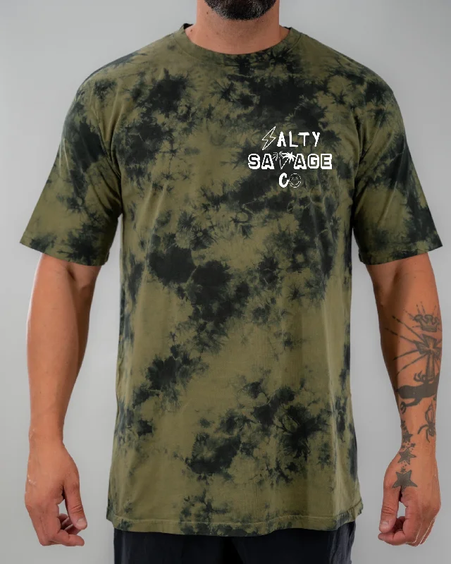 Salty Savage Unisex “90’s Logo” Oversized Tie Dye Crew Tee | Basic Mesh Blend Leather Blend Suede Blend