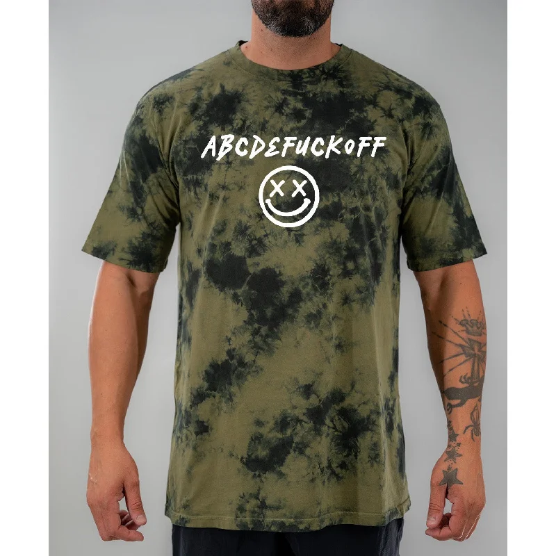 Salty Savage Unisex "ABCDEFUCKOFF" Oversized Tie Dye Crew Tee Mesh Blend Leather Blend Suede Blend