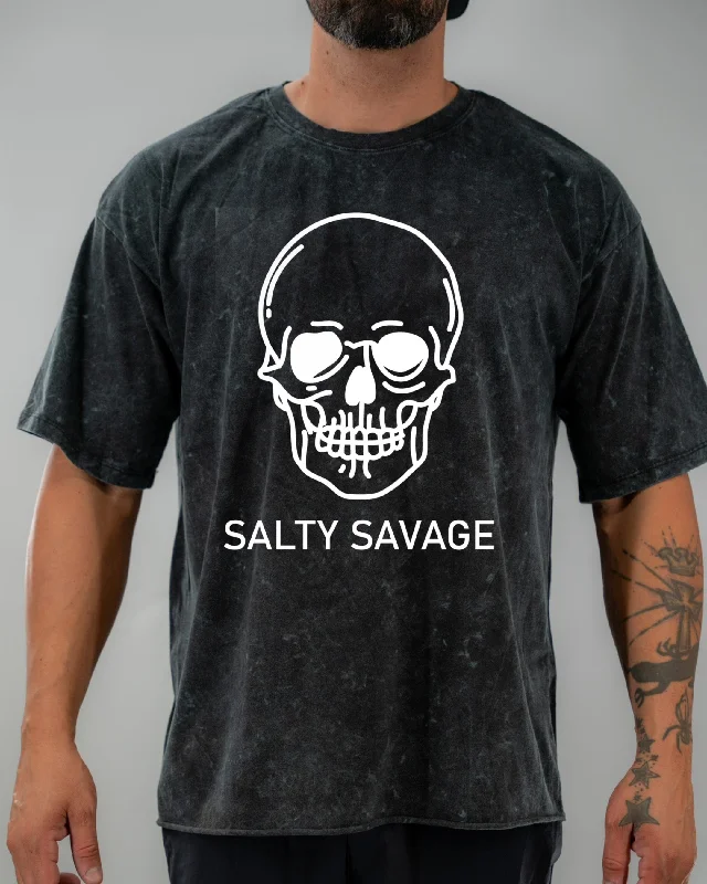 Salty Savage Unisex “Basic Skull” Oversized Tall Crew Tee Solid Color Striped Floral