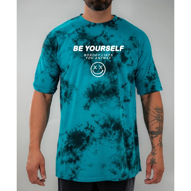 Salty Savage Unisex “Be Yourself” Oversized Tie Dye Crew Tee Mesh Canvas Denim