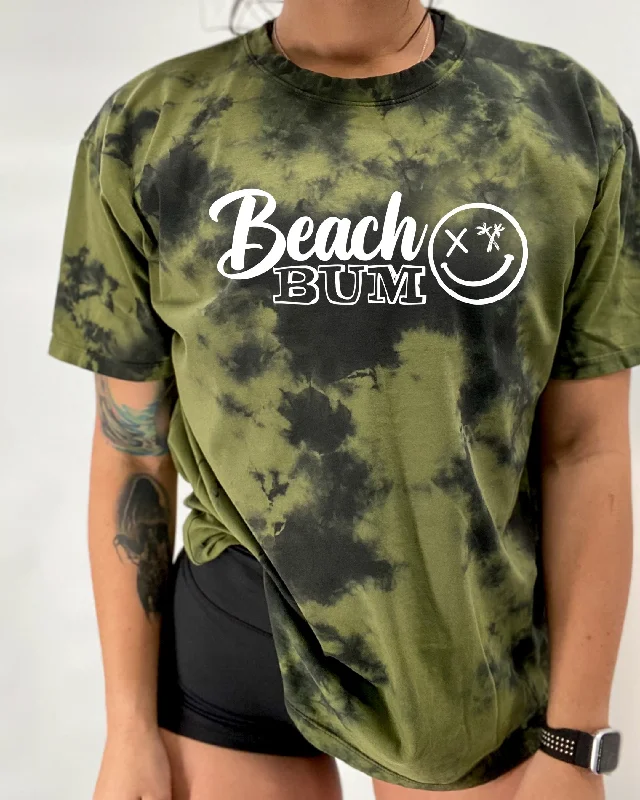 Salty Savage Unisex "Beach Bum" Oversized Tie Dye Crew Tee V-Neck T-Shirt Long Sleeve Cotton