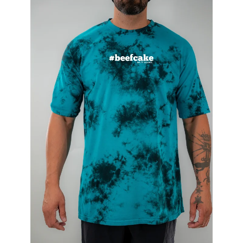 Salty Savage Unisex "#beefcake" Oversized Tie Dye Crew Tee | Micro Collared T-Shirt Boat Neck A-Line