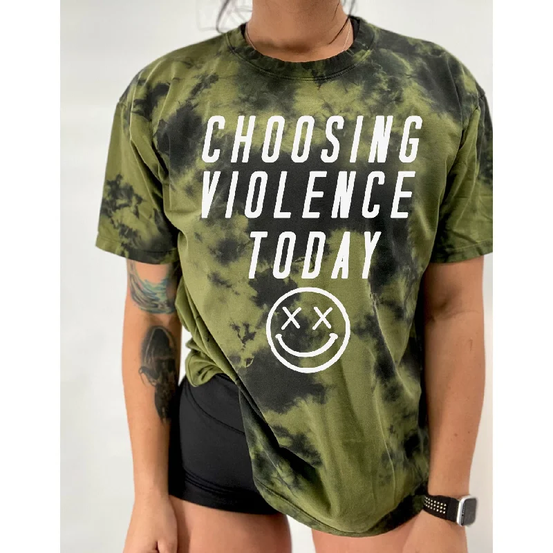 Salty Savage Unisex “CHOOSING VIOLENCE TODAY” Oversized Tie Dye Crew Tee Cotton Fabric Linen Fabric Terry Fabric