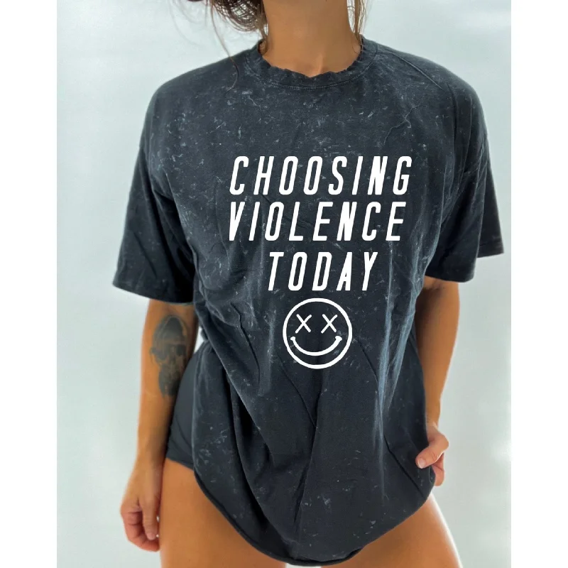 Salty Savage Unisex “Choosing Violence Today” Oversized Tall Crew Tee Oversized T-Shirt Spandex breathable