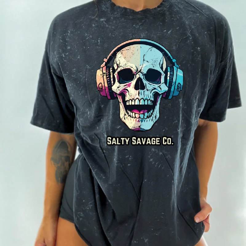 Salty Savage Unisex "Dead Beats" Oversized Crew Tee Jersey Fabric Tulle Fabric Batik Fabric