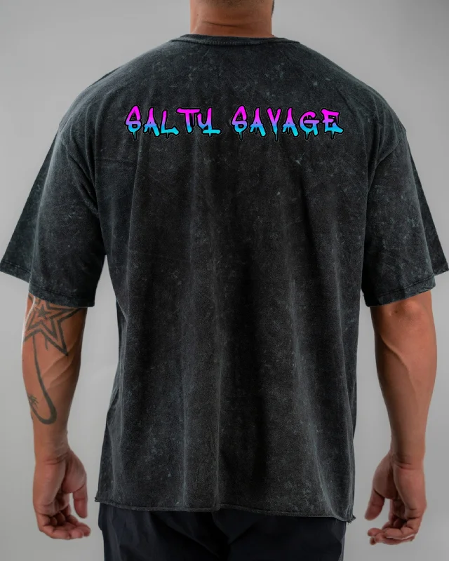 Salty Savage Unisex “DRIP GRAFFITI” Oversized Tall Crew Tee | V2 Polka Dot Checkered Tartan