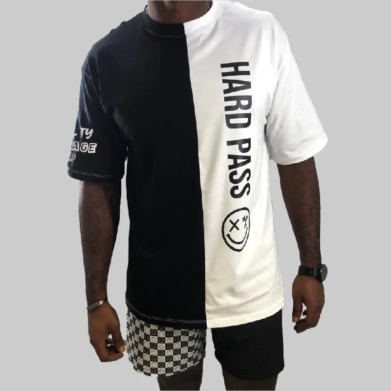 Salty Savage Unisex "HARD PASS" Two Tone Oversized Crew Tee | Black/White Zippered Front Buttoned Front Snap Front