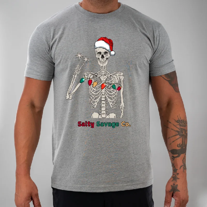 Salty Savage Unisex "Holiday Peace Skeleton" Tee Sequined Glittery Shiny